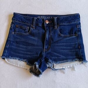 American Eagle Outfitters Sz6 Women's Blue Denim Shorts High Rise Shorties Raw